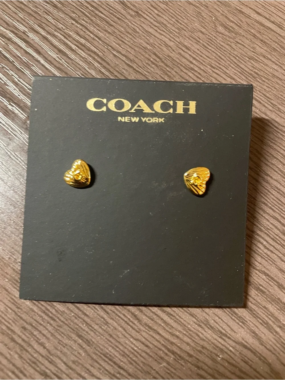 COACH Gold Heart Logo Stud Earrings - Picture 4 of 13